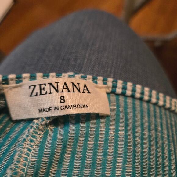 Zenana top womens size small blue green striped oversized ribbed dolman sleeves - Picture 3 of 10